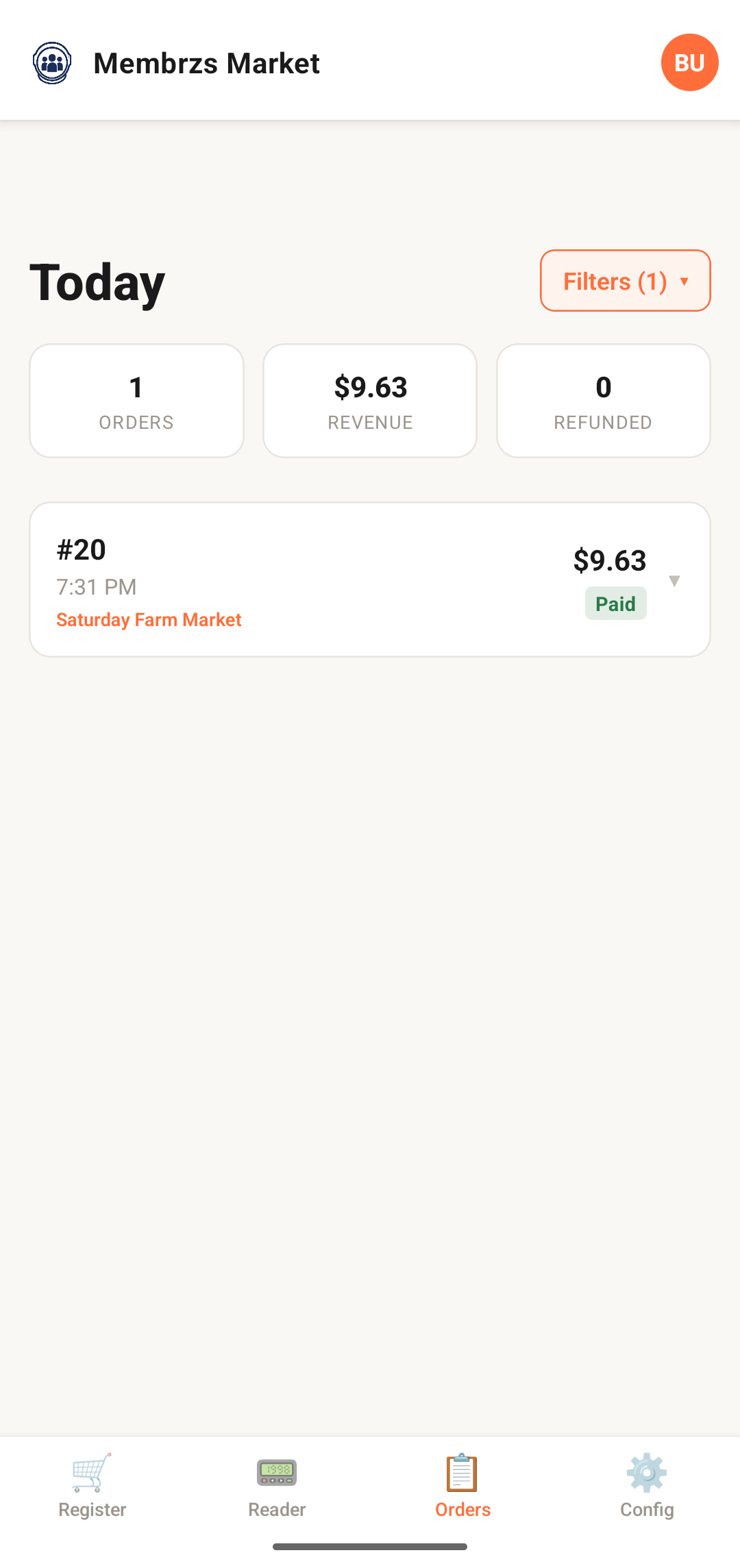 Order history view on Android