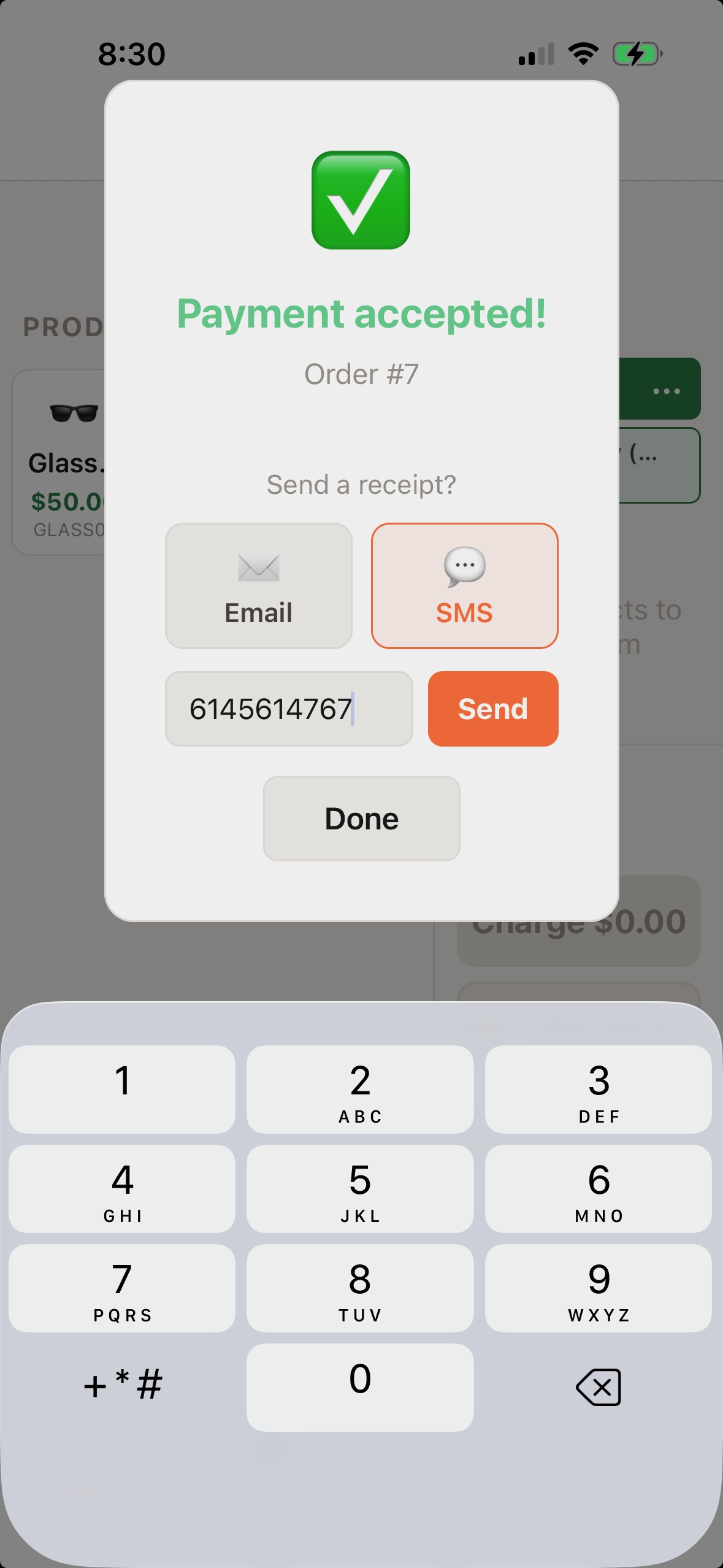 Membrzs Market POS — on-screen SMS disclosure